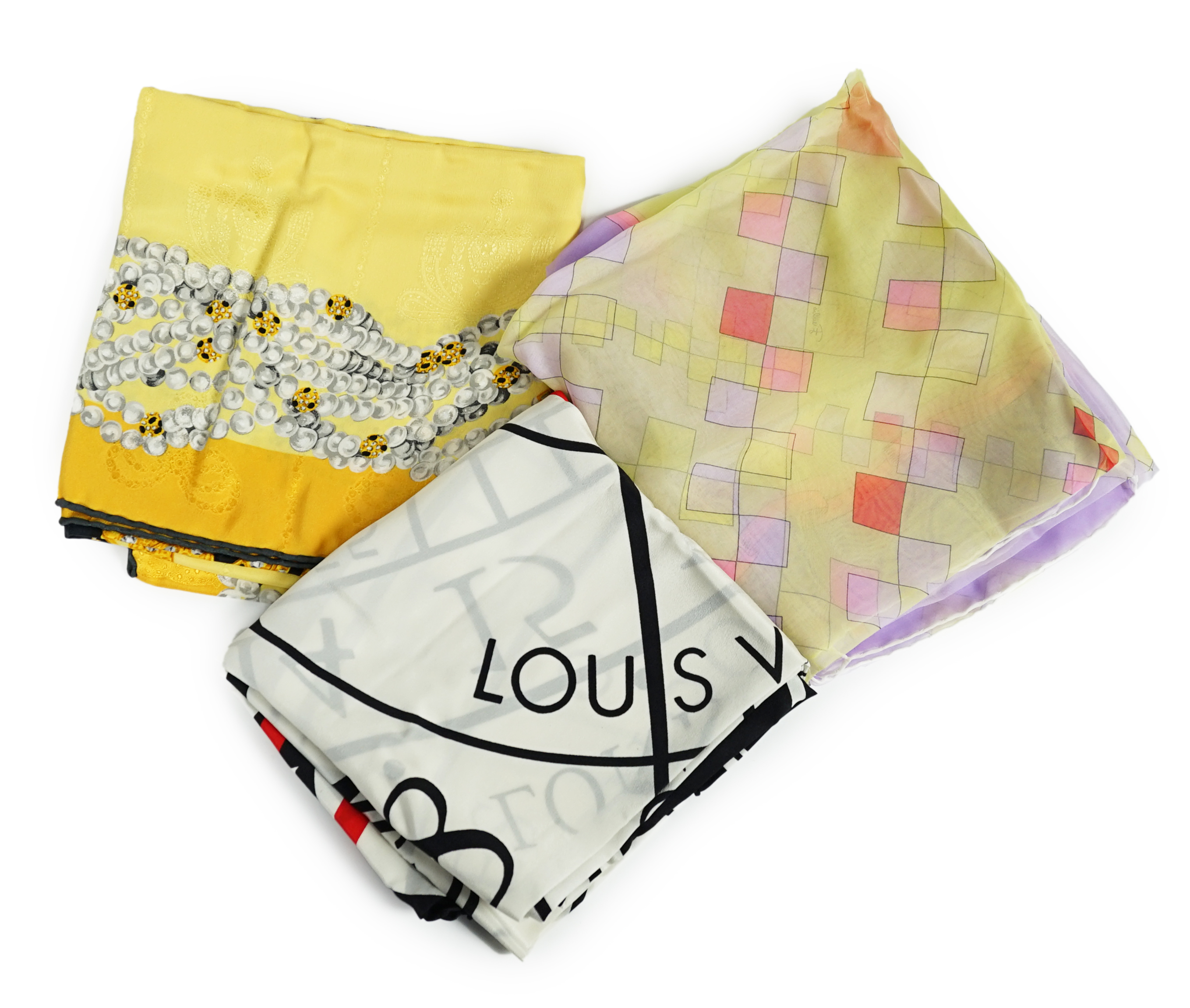 A Louis Vuitton, Cartier and Pucci boxed scarves